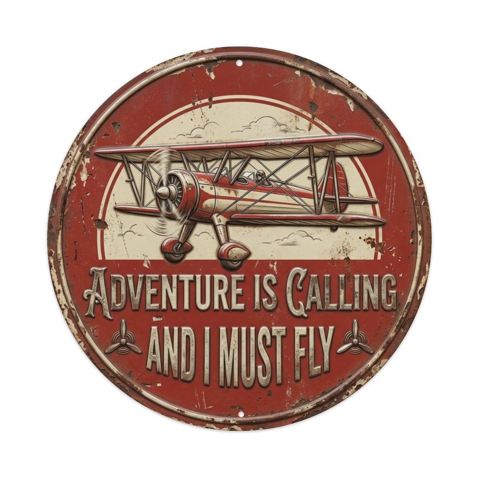 Biplane Vintage Garage Vintage Metal Tin Sign Plaque Wall Decor for Cafe, Club Bar, Office, Garden Metal Poster 8x8Inch