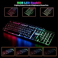 Vista 2 de Teclado inalámbrico y mouse para videojuegos, batería recargable con retroiluminación RGB, combo de jugador, sensación mecánica, anti-fantasma