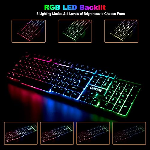 Miniatura 2 de Teclado inalámbrico y mouse para videojuegos, batería recargable con retroiluminación RGB, combo de jugador, sensación mecánica, anti-fantasma, con