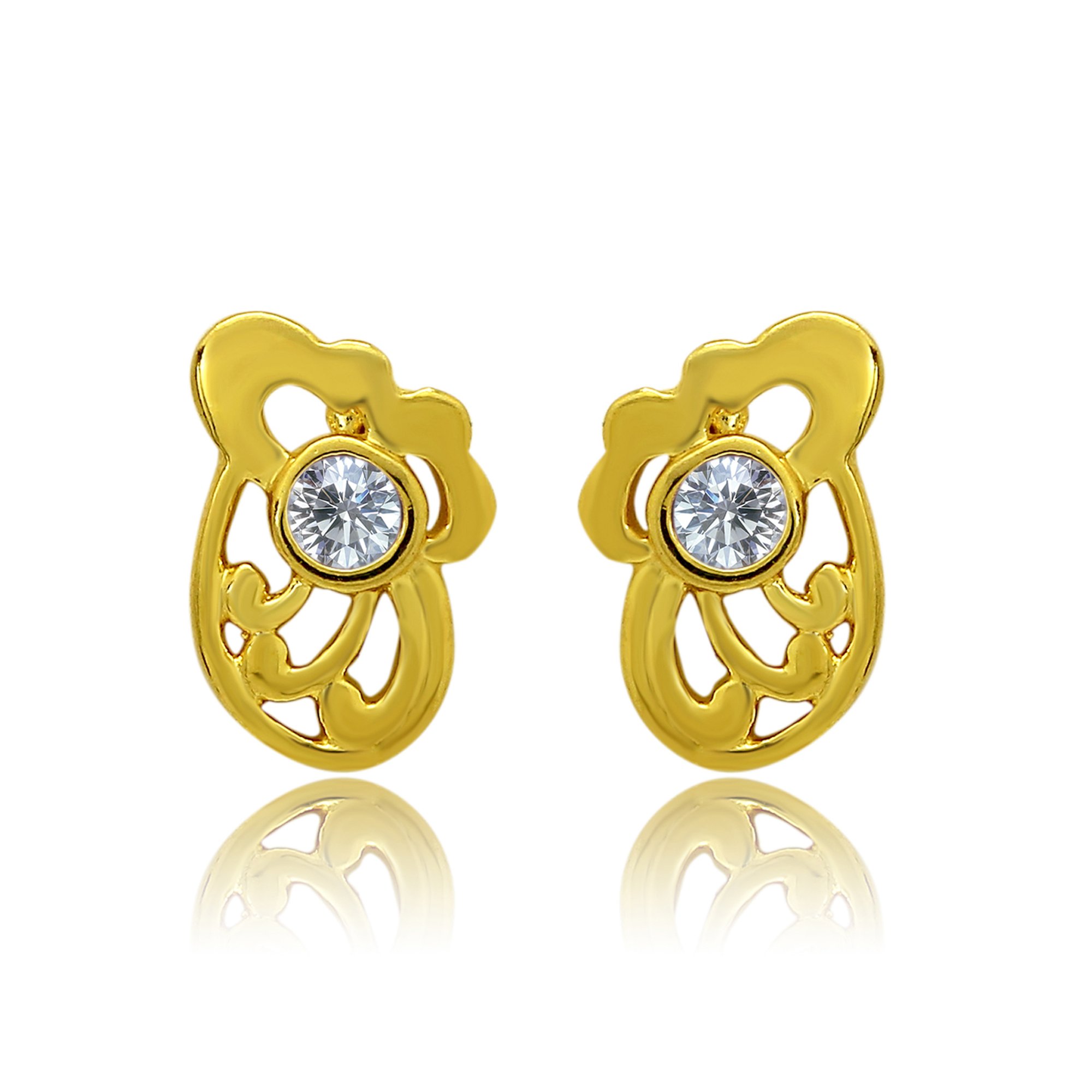 Mahi Exa Collection CZ White Floral Bud Plated Stud Earrings for Women ER6012005GWhi