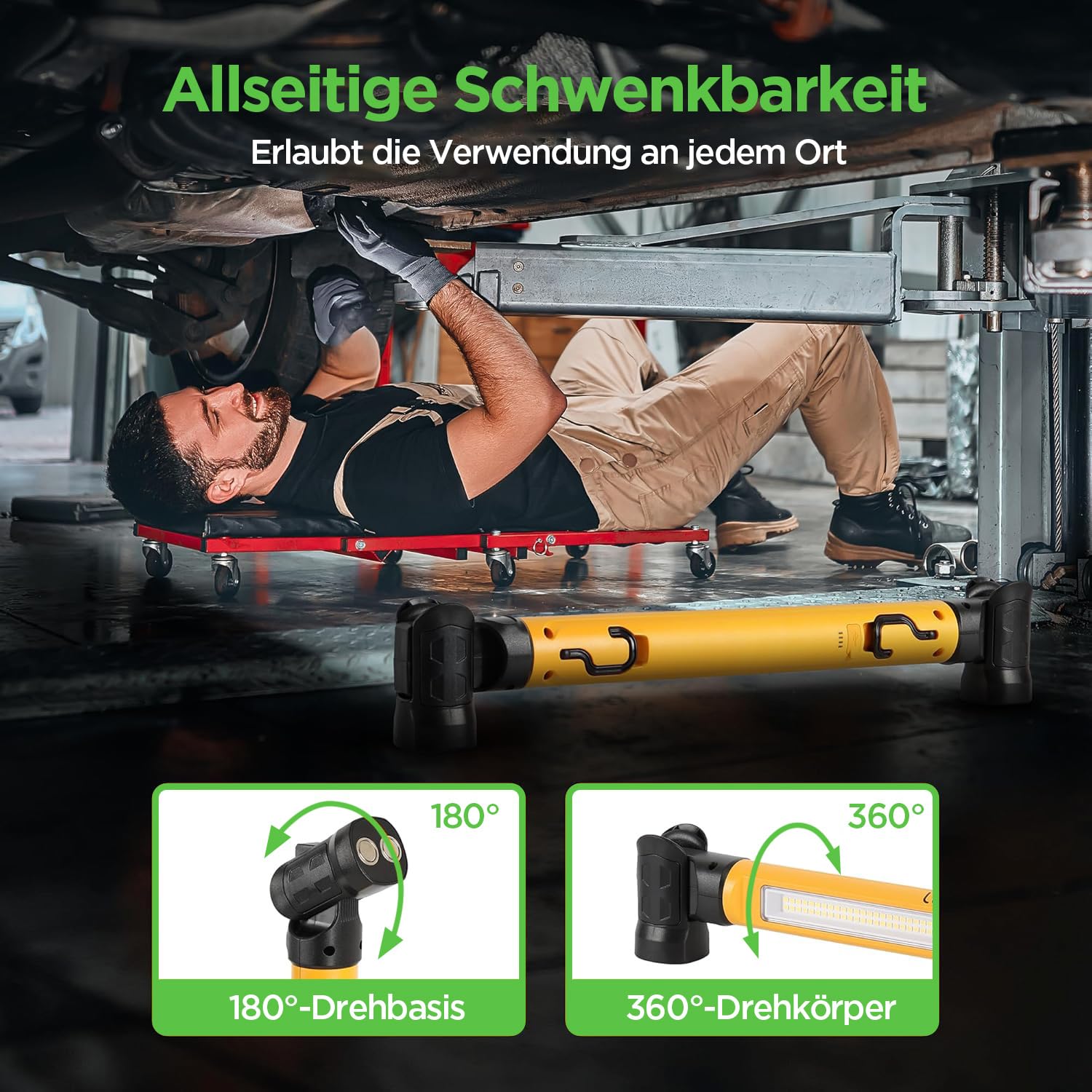 LUTEC 3000LM LED-Arbeitsleuchte, 5200mAh wiederaufladbare magnetische Motorhauben-Leuchtenleiste mit Haken, kabellose tragbare Mechanikerleuchte für Autoreparatur/Inspektion/Garage/Notfälle (2 Stück)