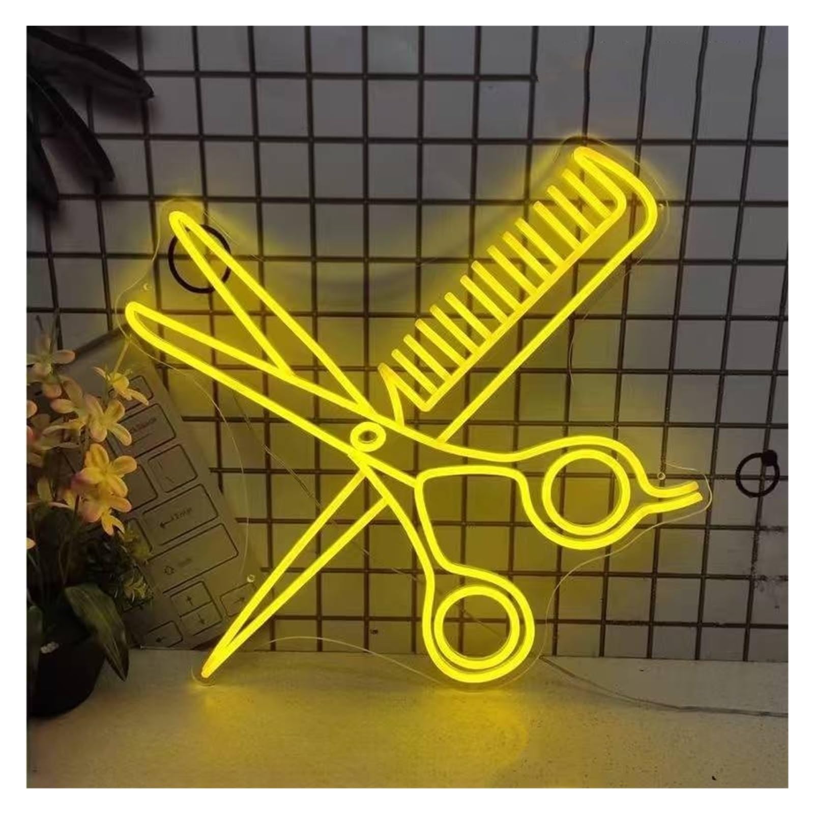 RONGCH Hanging Art Signs Scissors Neon Signs Barbershop Aesthetic Haircut Room Decoration for Barber Beauty Salon Wall Decor 46x44.5cm