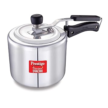 Prestige Svachh, 10730, 3 L, Straight Wall Aluminium Inner Lid Pressure Cooker, with Deep Lid for Spillage Control - Silver