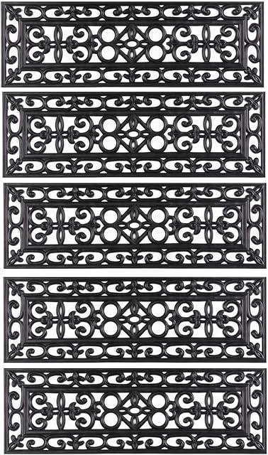 Nisorpa Rubber Stair Treads 5 Pack Non-Slip Staircase Step Treads Wrought Iron Effect Rubber Door Mat Outdoor Stair Protector Mats Mats for Patio Entryway Garden, 75 x 25cm