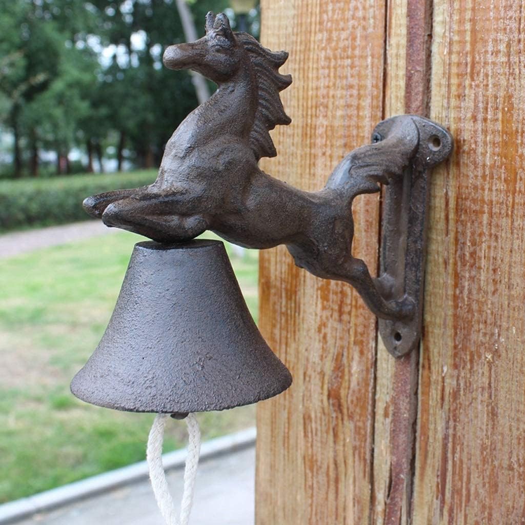 Cast Iron Doorbell, Cast Iron Dinner Bell Outdoor Dinner Bells Made of Cast Iron Bracket Mounts Bell to Both Indoor Outdoor Wall Surfaces Three-Dimensional Horse cast Iron doorbell Retro Garden Wall D