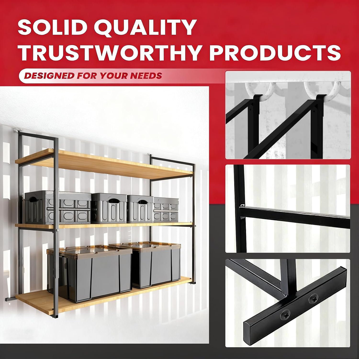 2 Pack Shipping Container Shelving Brackets, 3 Tiers Hanging Shipping Container Accessories, 1100 LBS Load Capacity, Heavy Duty Metal Storage Rack Shelf for Garage, Warehouse, Basement (2 PCS)