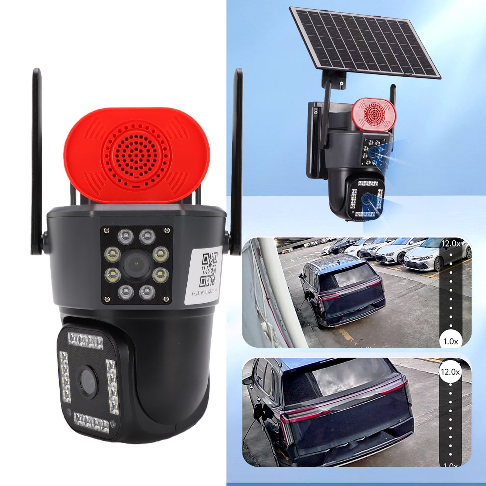 Lazmin112 Telecamera di Sicurezza Solare, Doppia Lente 1080P, Zoom 12X, Copertura a 360°, Rilevamento del Movimento, Tracciamento AI, Scheda SIM 4G, Alimentazione Solare, 8MP, Visione