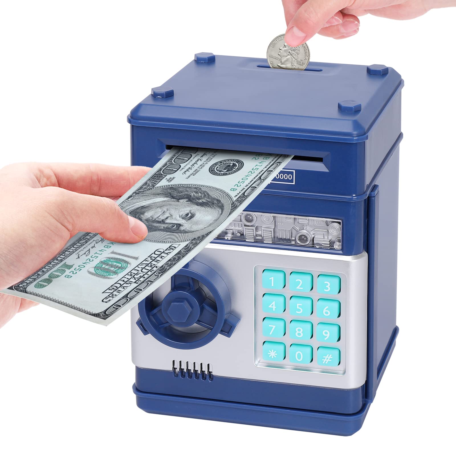 EPHVODIATM Piggy Bank for Kids, Money Bank with Password Cute ATM Piggy Bank Coin Can for Real Money, Auto Scroll Paper Money Saving Box, Great Toy Gift for Girls Boys Children