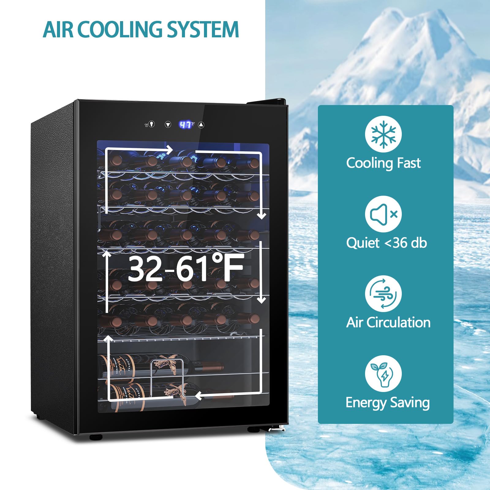 Cowsar 37 Bottle Wine Fridge, Freestanding Commercial Beverage Refrigerator With Smart Temp Control, 4.45 Cu.Ft Mini Fridge Wine Cooler With Child Lock& Wavy Wire Shelves For Kitchen Bar, Black on Fridge.com - View 3