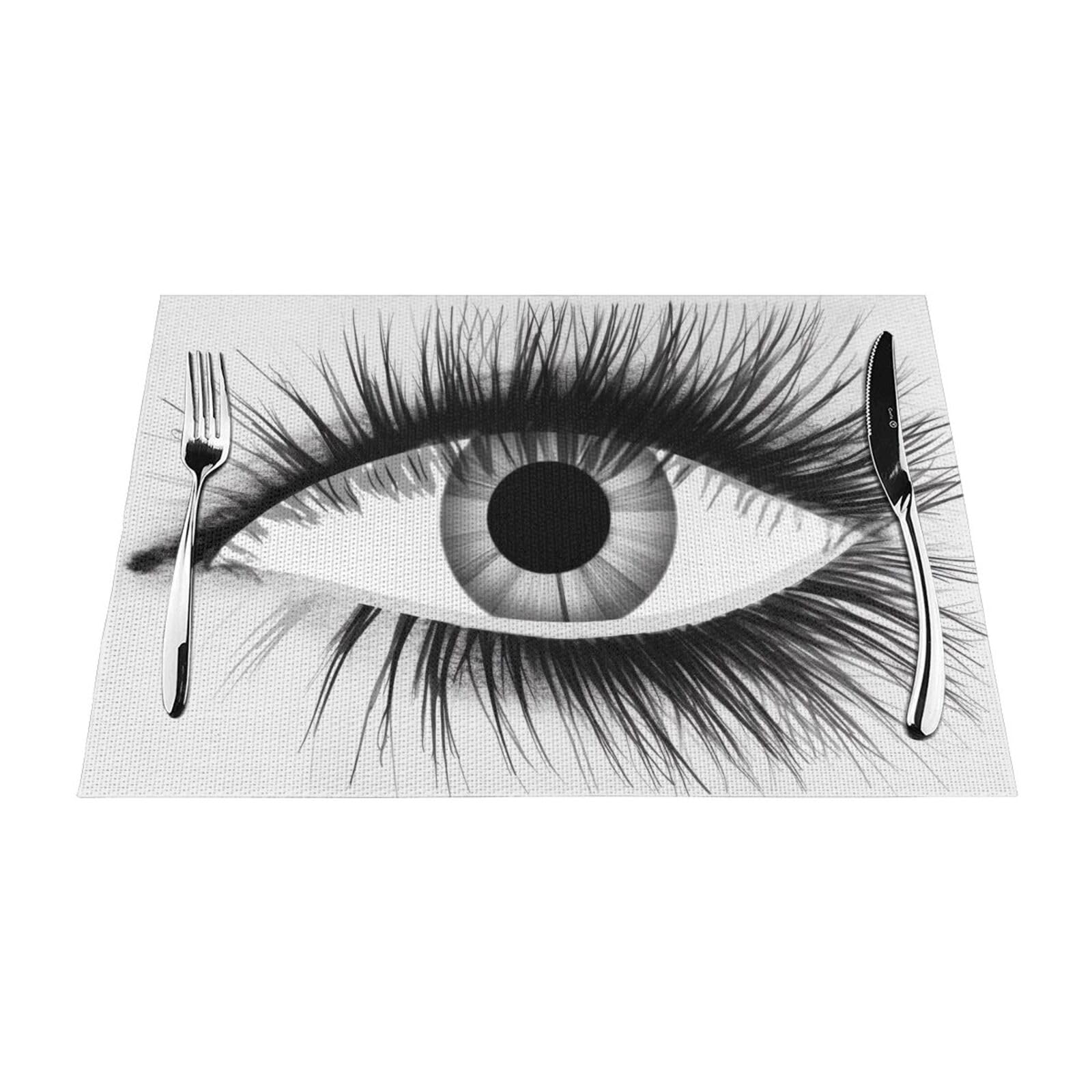 Eyelash Printed PVC Placemat 6 PCS for Kitchen Dining Table Heat-resistand Washable Table Mats 18x12 in