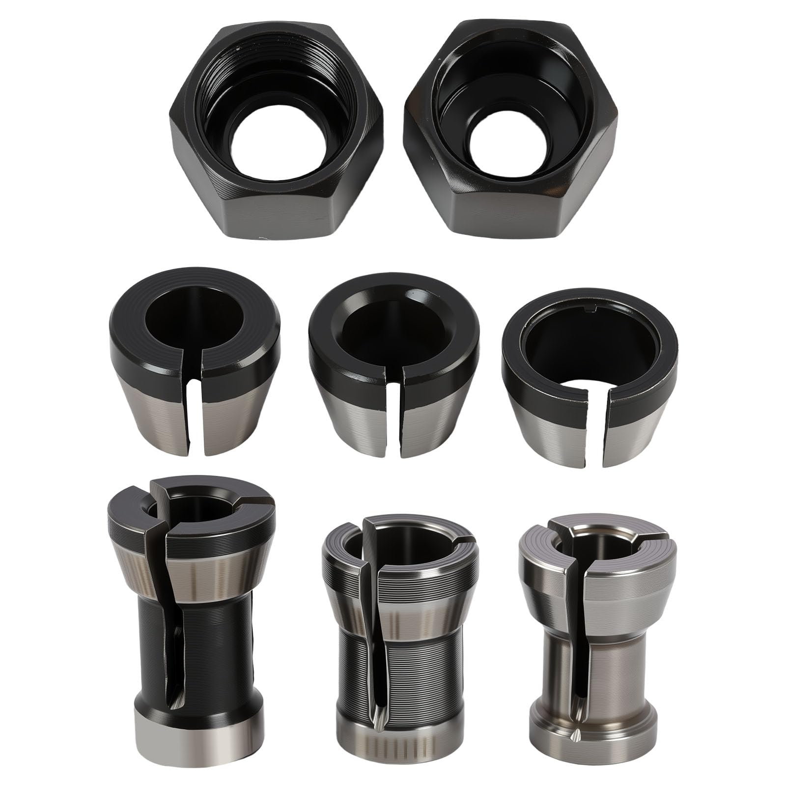 8 Stück Oberfräsen Spannzangen, Spannzangen Set 6mm 6.35mm 8mm plus 2 Muttern 13mm, Collet Adapter für Kantenfräse Trimmer Graviermaschine Holzfräse Rundschaft Fräser, präzise Klemmung Zubehör