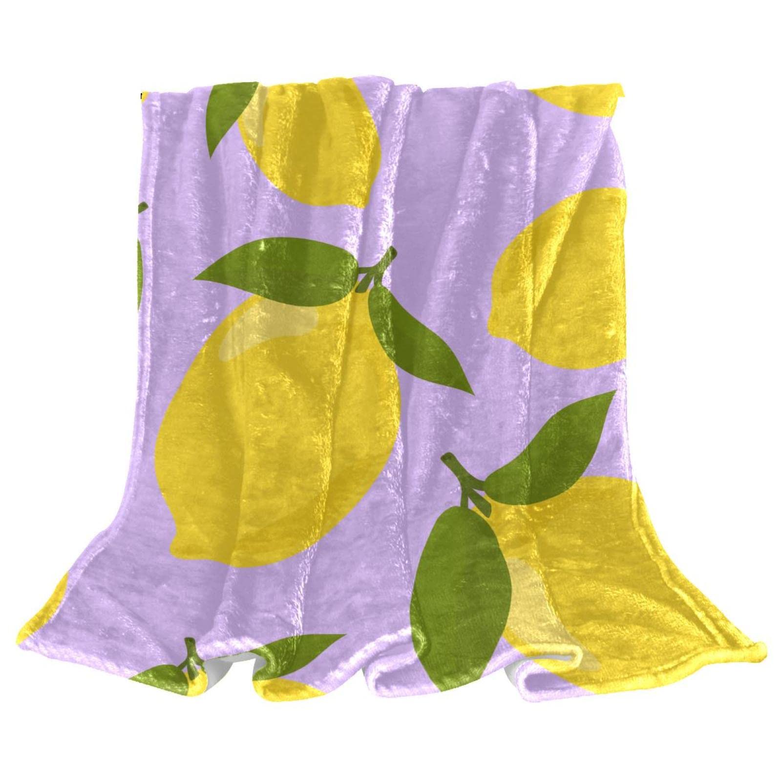 Couverture polaire jaune motif citron jeté de canapé design coloré dessin main