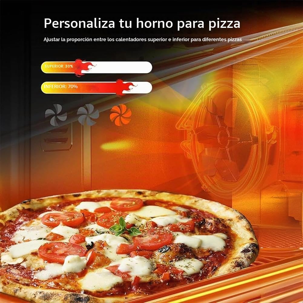 Bakaji Horno eléctrico ventilado, capacidad 70 litros, potencia 2500 W, temperatura regulable hasta 250°, 2 ventilaciones con elementos calefactores, acero, luz interior, función temporizador, asador