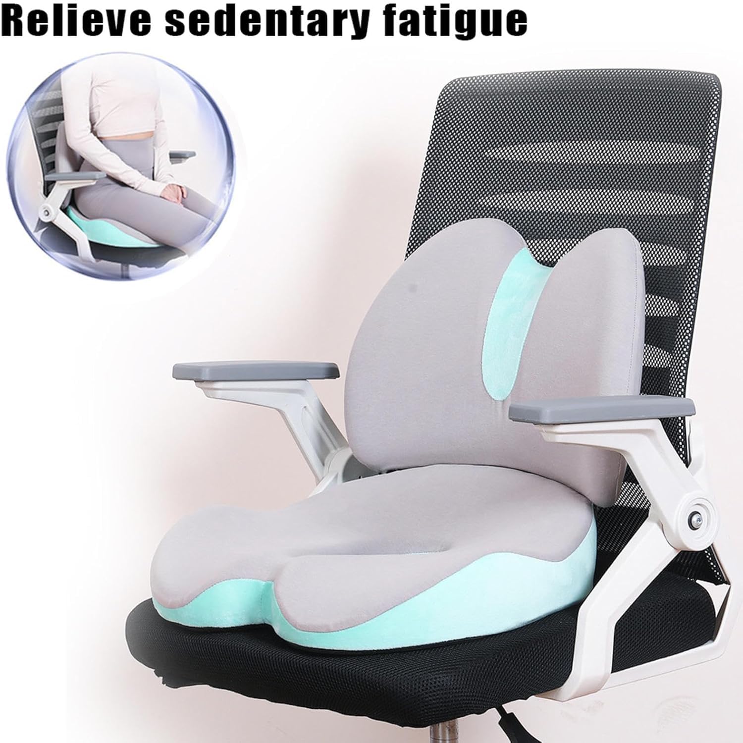 Almohada ergonómica de espuma viscoelástica, cremallera desmontable, transpirable, diseño antiestrés para oficina, coche y viajes, gran soporte de cadera y cintura