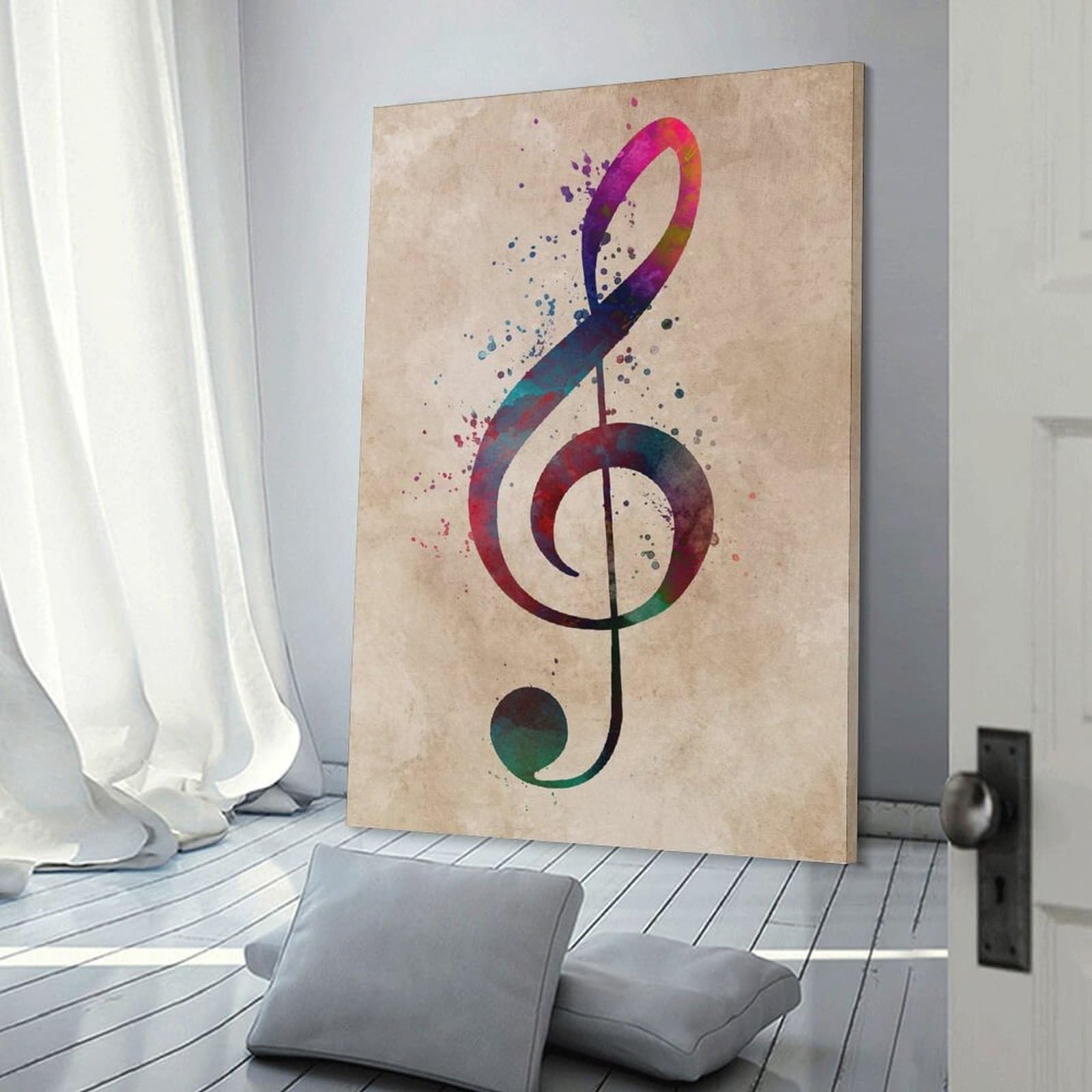 Junmoney Watercolor Treble Clef Canvas Wall Art, 24x36inch(60x90cm), for Bedroom, Guest Room Or Reading Nook, Decorative Wall Art for Cosy Rooms