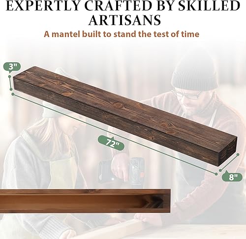 Miniatura 23 de Mantel de chimenea de 60 pulgadas, estante de mantel hecho a mano para sobre chimenea, mantel de madera con soporte invisible resistente, estantes