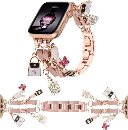 Miniatura 1 de REALSIGN Elegante pulsera compatible con Apple Watch Band de 1.496 in, 1.575 in, 1.614 in, 1.654 in, 1.732 in, 1.772 in, bonita correa con dije de