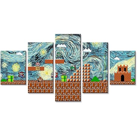 Gamer Room Decor Games Map Posters 5pcs Canvas Painting Anime Room Decor Wall Art Abstract Artwork Living Room Bedroom Nursery Decor Stickers Boys Girl Baby Gift NO Frame 60" Wx32 H