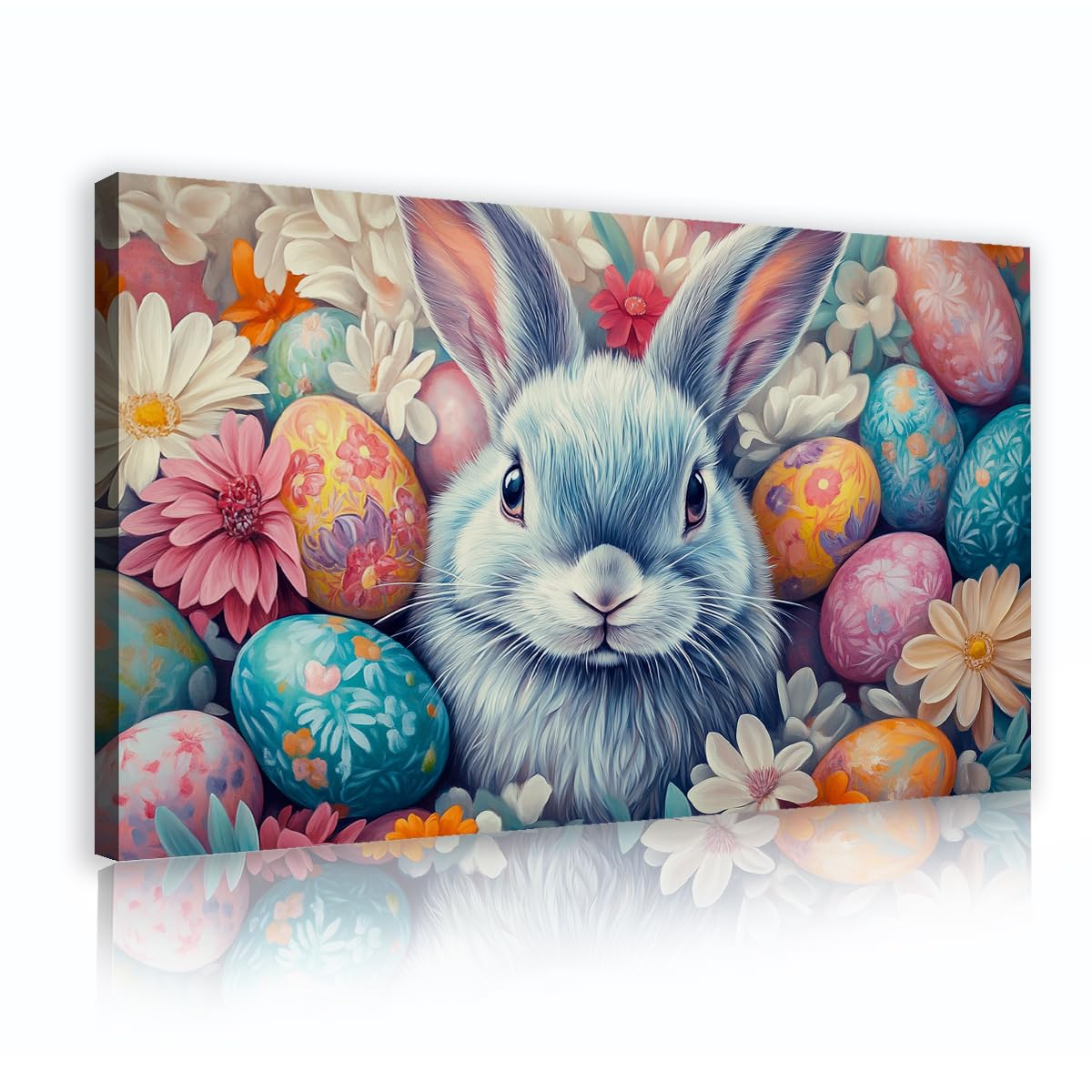 YUNART Decor de Pascua con lienzo en la pared dibujos de huevos de Pascua arte enmarcado con estampado ilustración vintage de conejos imagen para granja Decor cottagecore 45x80cm