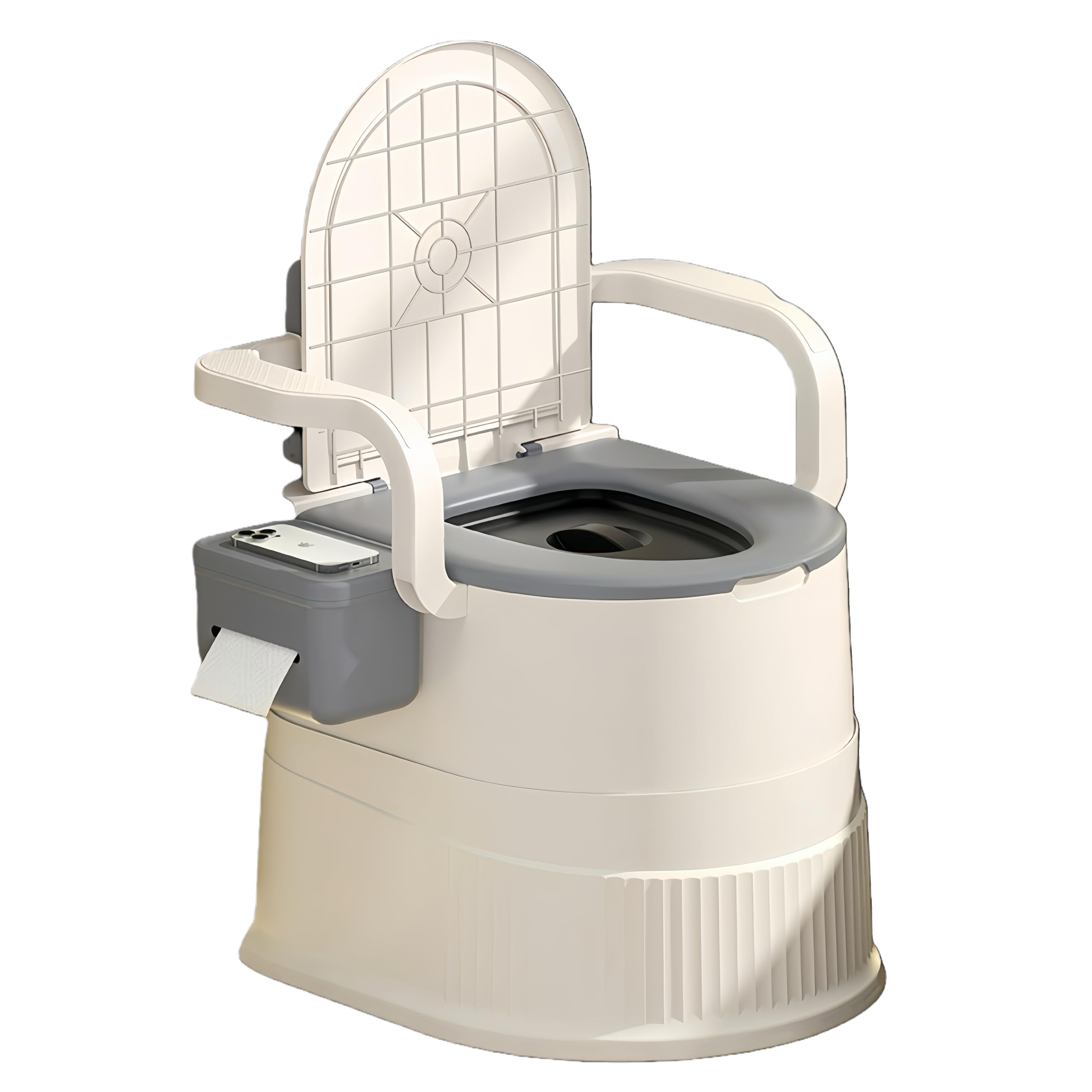 RVTENRIO Portable Toilet Chair with Backrest and Armrests - Grey