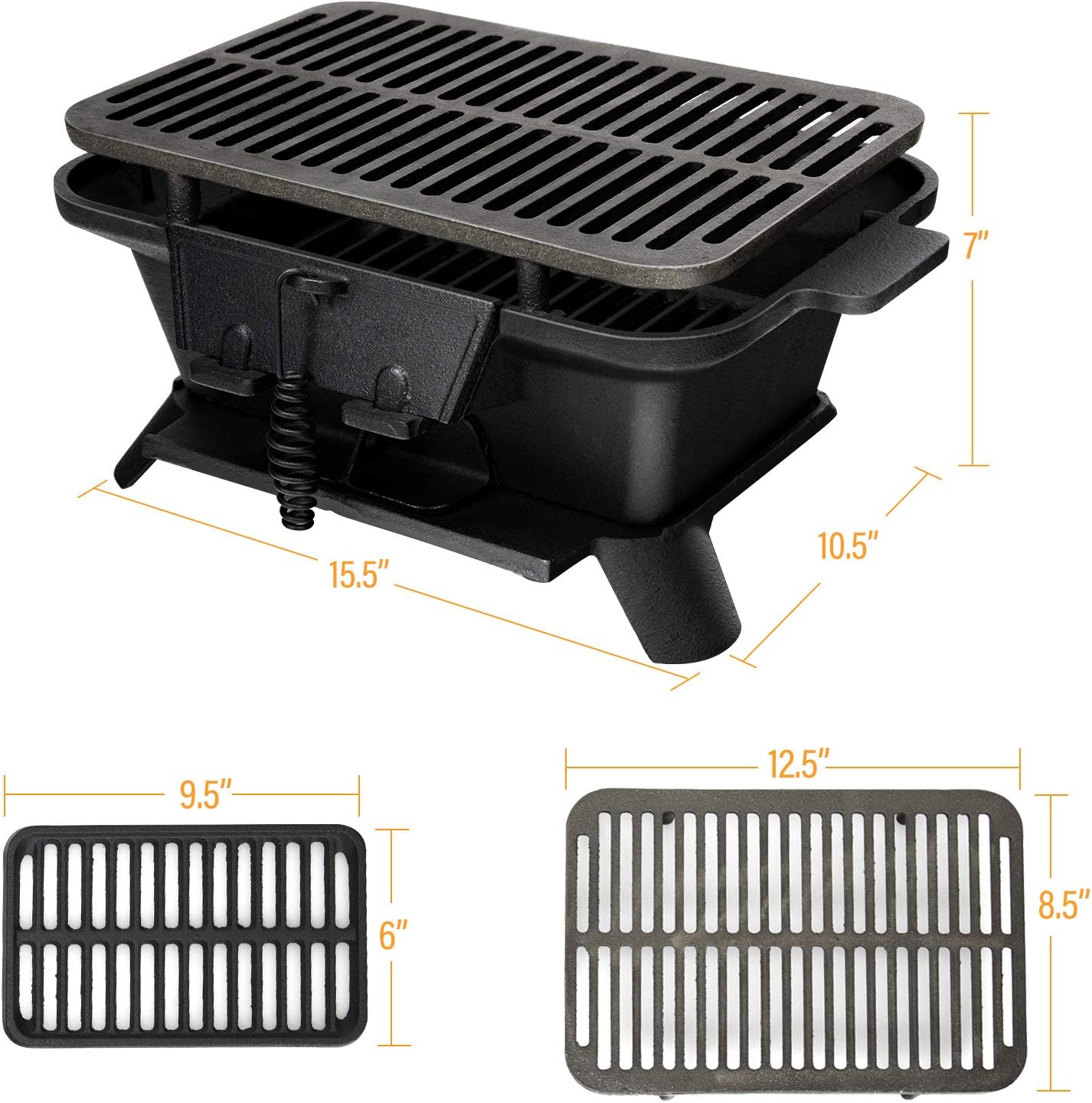 Diagram showing the dimensions of the ORALNER Hibachi Grill