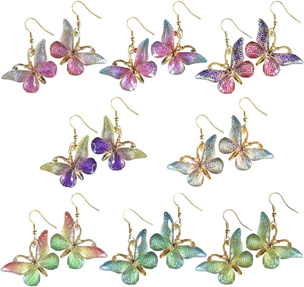 8 Pairs Of Butterfly Earrings, light weight Acrylic Colored Earrings Women Fashion Jewelry Gift,Earrings Sets (8 Pairs earring set)