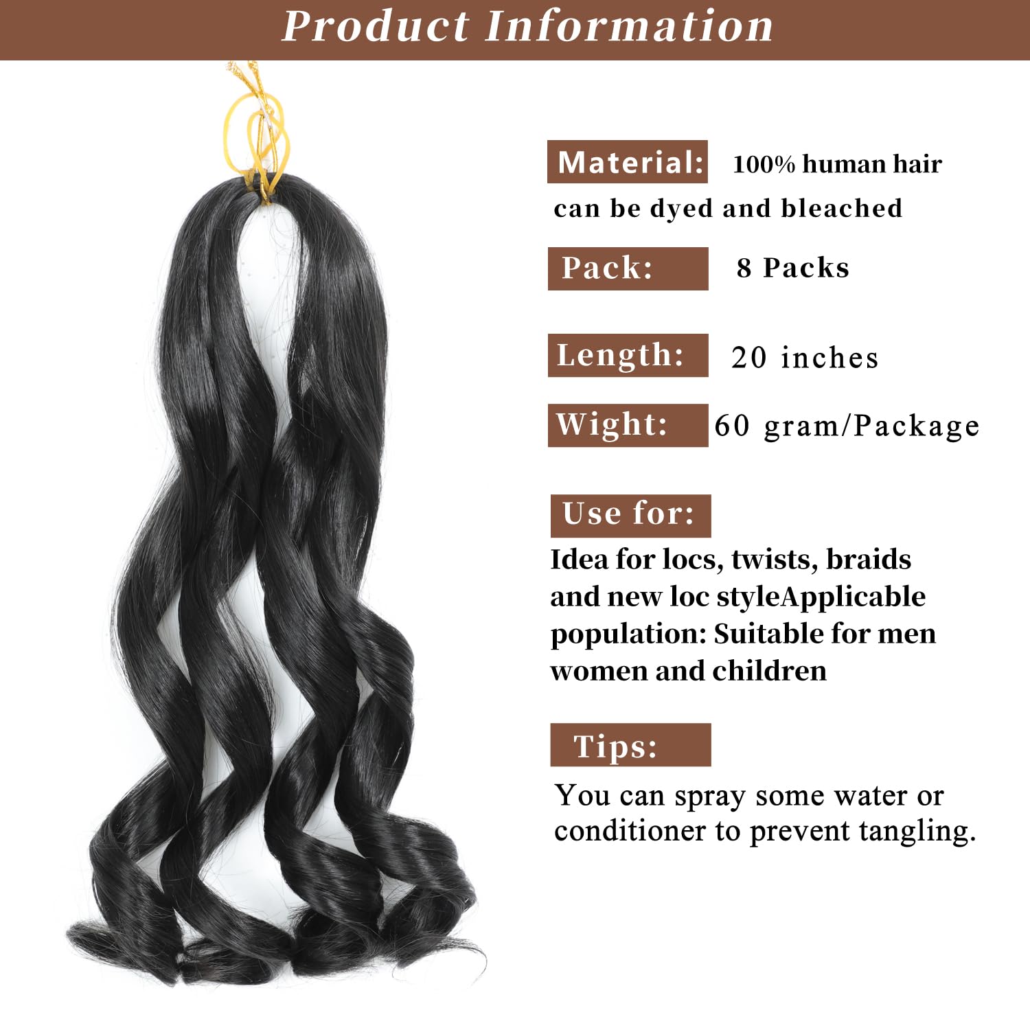 French Curl Braiding Hair 20 Inch 8 Packs Curly Braiding Hair Pre Stretched French Curls Braiding Extension Curl Crochet Braids Spiral Extensions (1B# - Image 3