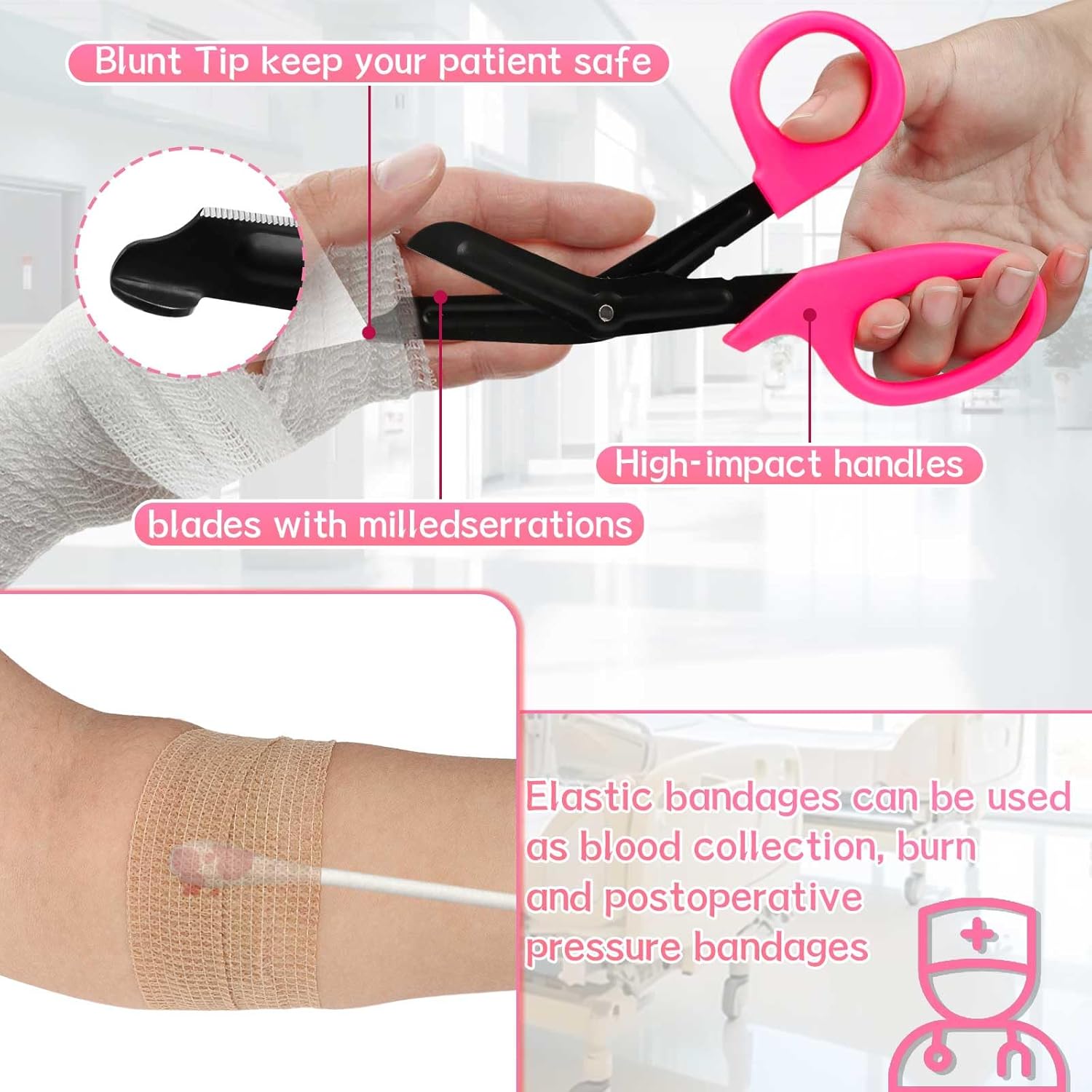 16 Pcs Stethoscope Case Kits, Stethoscope Case with Supplies Include 2 Pcs Rechargeable LED Pen Lights, Nurse Scissors, Nurse Pens, Bandage Wraps, Nurse Accessories, Perfect Nurse Gifts(Pink)