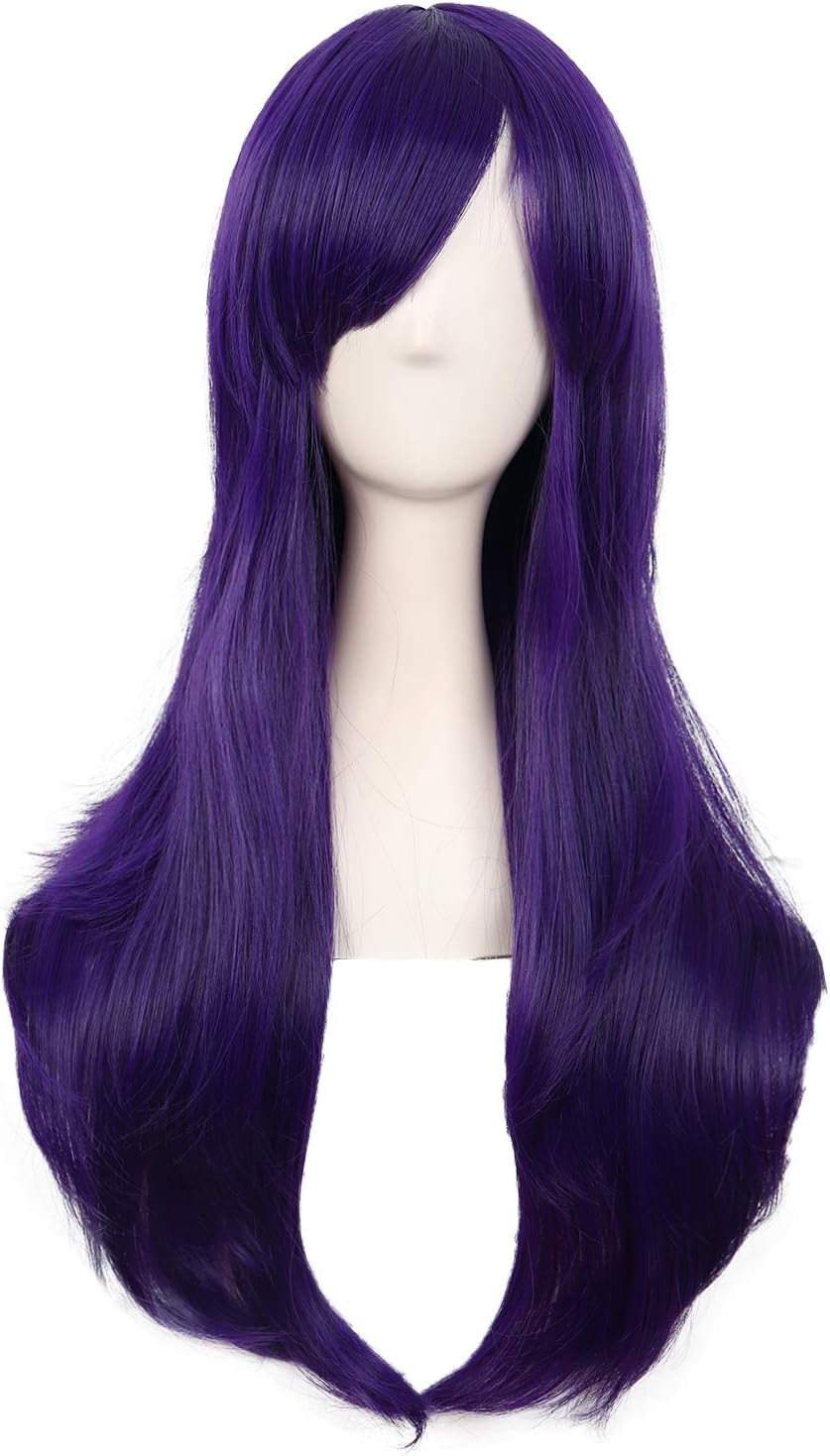 MapofBeauty 28 Inch/70cm Women Side Bangs Long Curly Hair Cosplay Wig (Dark Purple)