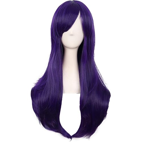 MapofBeauty 28 Inch/70cm Women Side Bangs Long Curly Hair Cosplay Wig (Dark Purple)