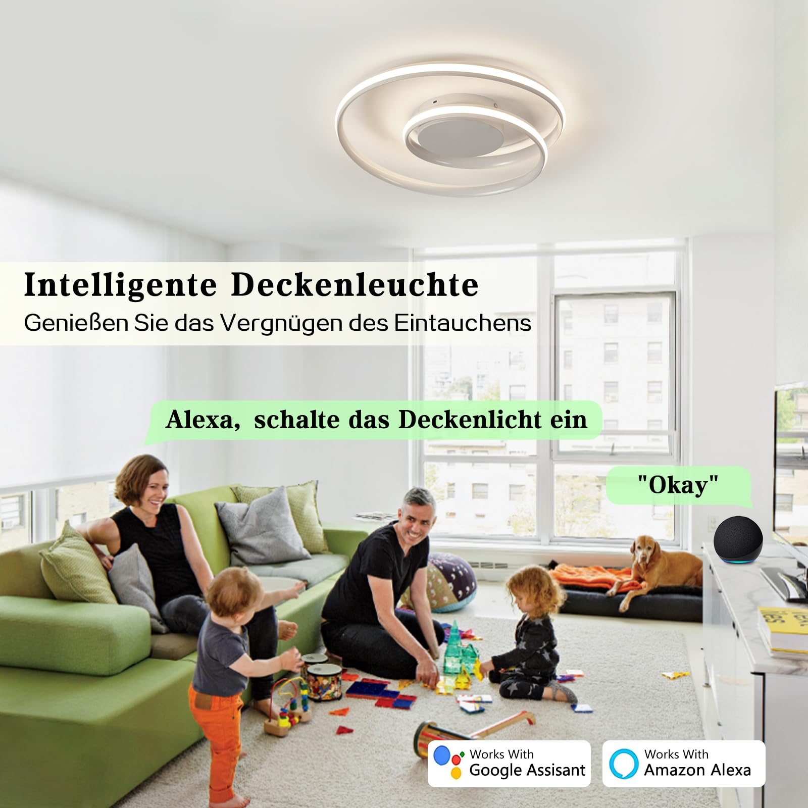 Sky angle Plafoniera LED Intelligente - Dimmerabile Tramite Telecomando e App, 28W Colore Regolabili 2500 LM 48 CM, per Camera da Letto Soggiorno (Bianco, Controllo vocale intelligente)