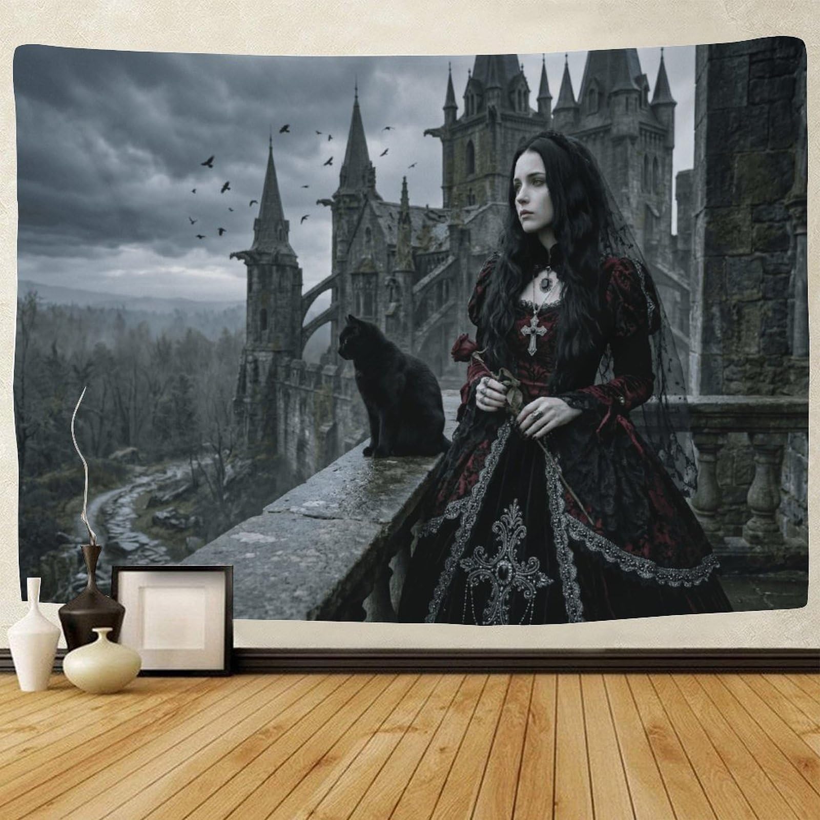 GPMNBCXZK Gothic Victorian Woman Wall Hanging Decor 3D Print Wall Tapestry Tapestries Poster Curtain Bedroom College Dorm 70cmx100cm
