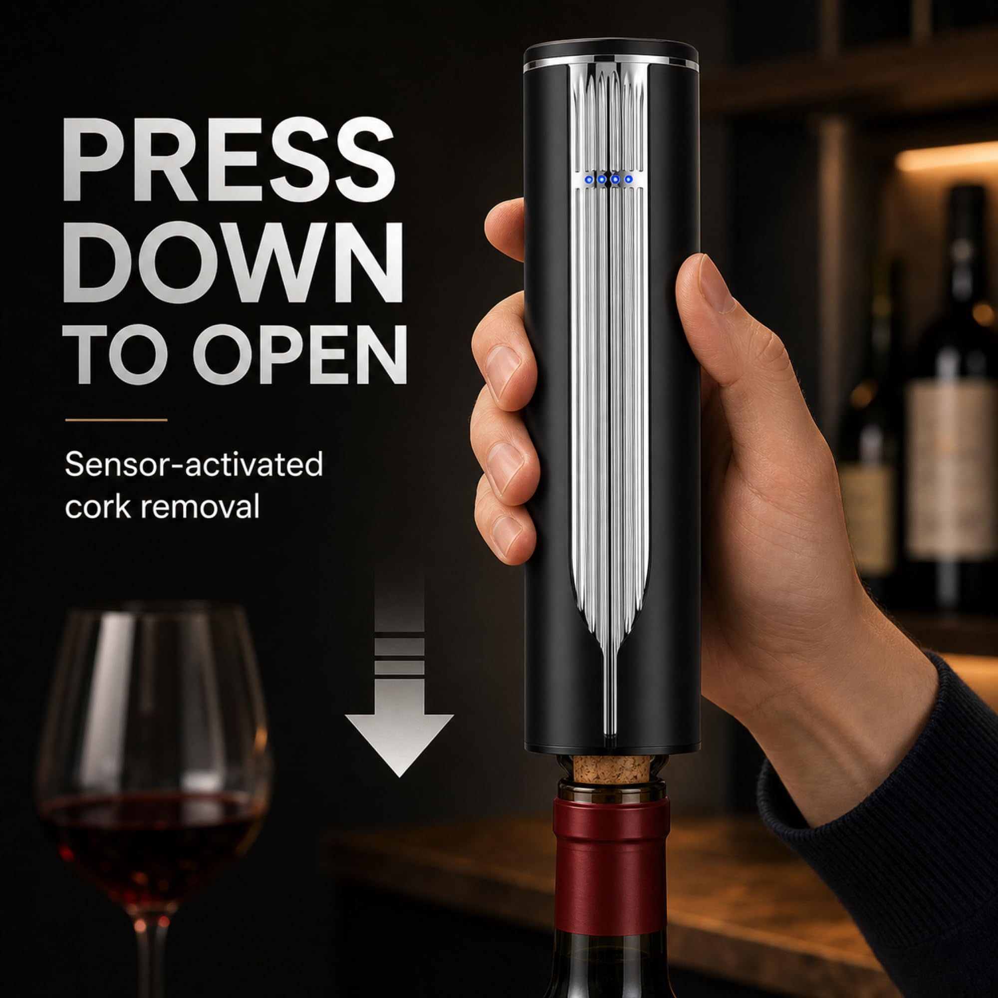 BLUBYEES Abridor eléctrico de botellas de vino de lujo con base de carga y cortador de papel de aluminio integrado, sacacorchos automático recargable para quitar el corcho sin esfuerzo, regalos