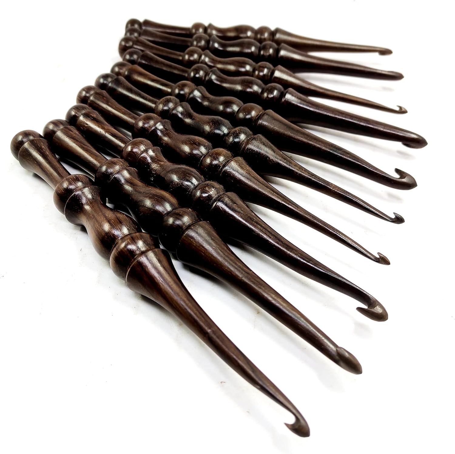Hand Turned Exotic Wooden Crochet Hooks Set of 10 Hooks | Rosewood Crafted & Premium Quality Design | Solid Wood | Beautiful Design | Gift