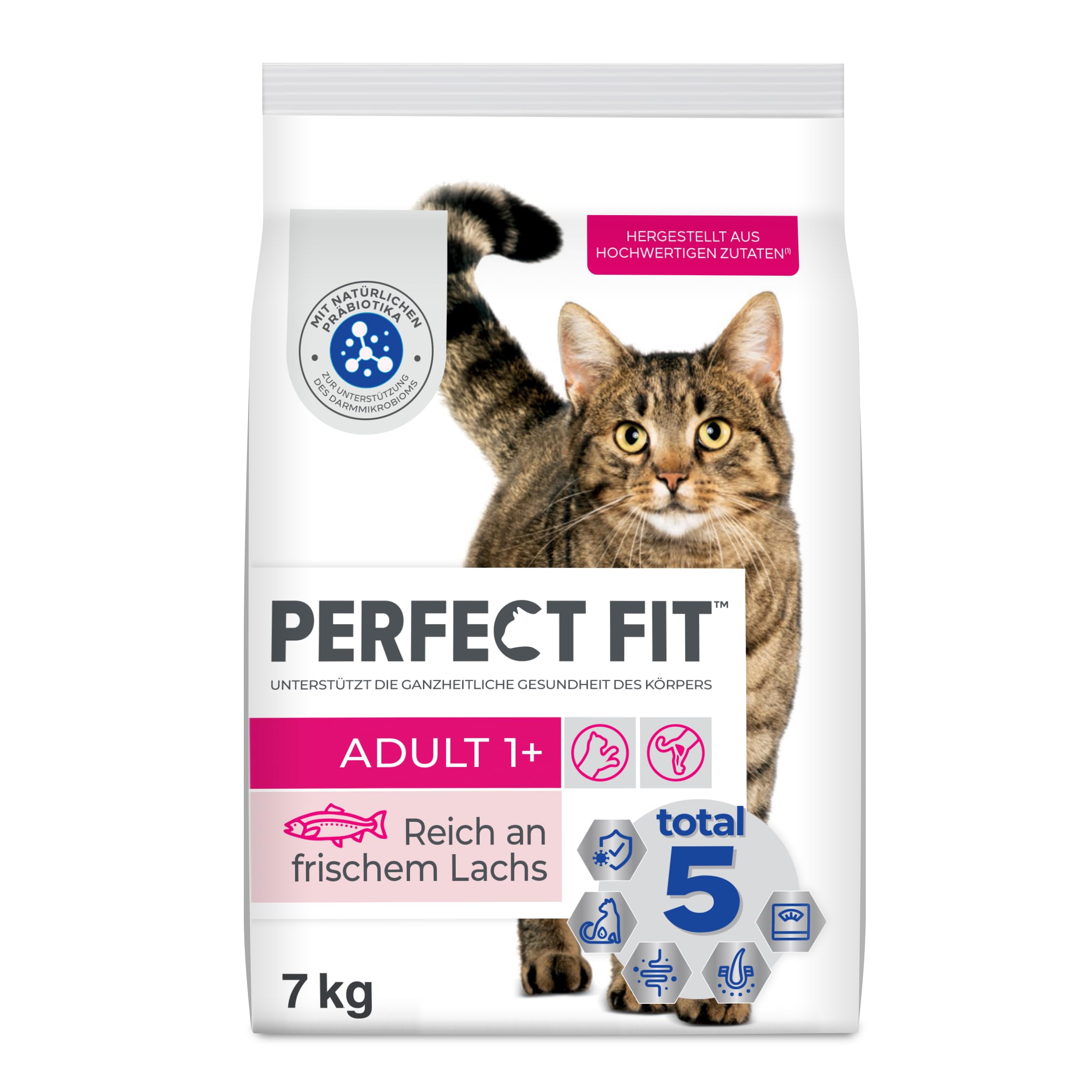 PERFECT FIT Adult Trockenfutter für erwachsene Katzen ab 1 Jahr - Lachs, 7 kg (1 Beutel)