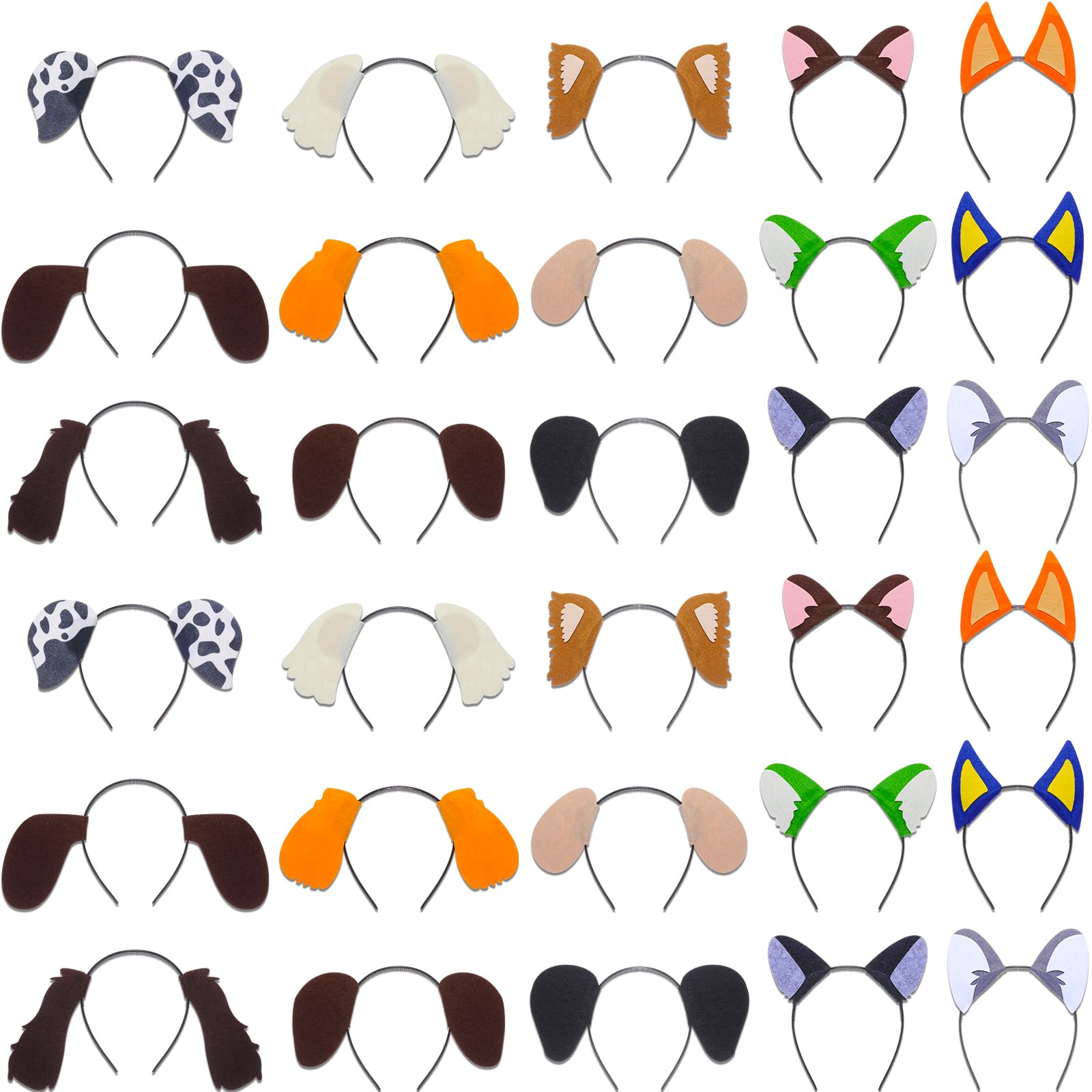 Kigeli 30 Pcs Jungle Animal Safari Ears Headbands for Hair Hoops One Birthday Easter Costumes Dress-up Party Favors Supplies(Dog)