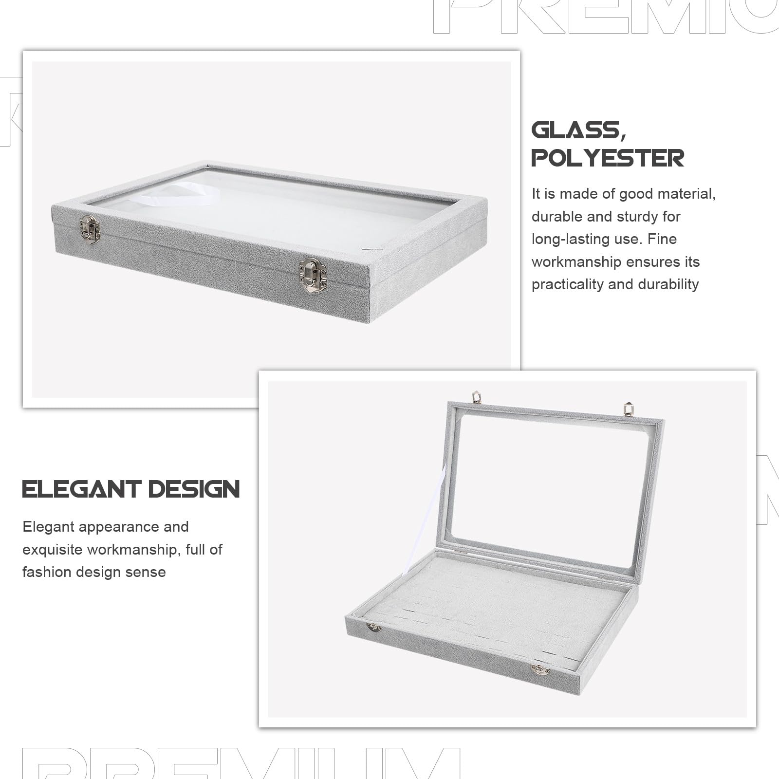 Caja Organizadora para Anillos con Tapa Transparente 100 Ranuras para Exhibición y Almacenamiento de Joyas Bandeja de Terciopelo Gris para Organización en Tocador Vitrina