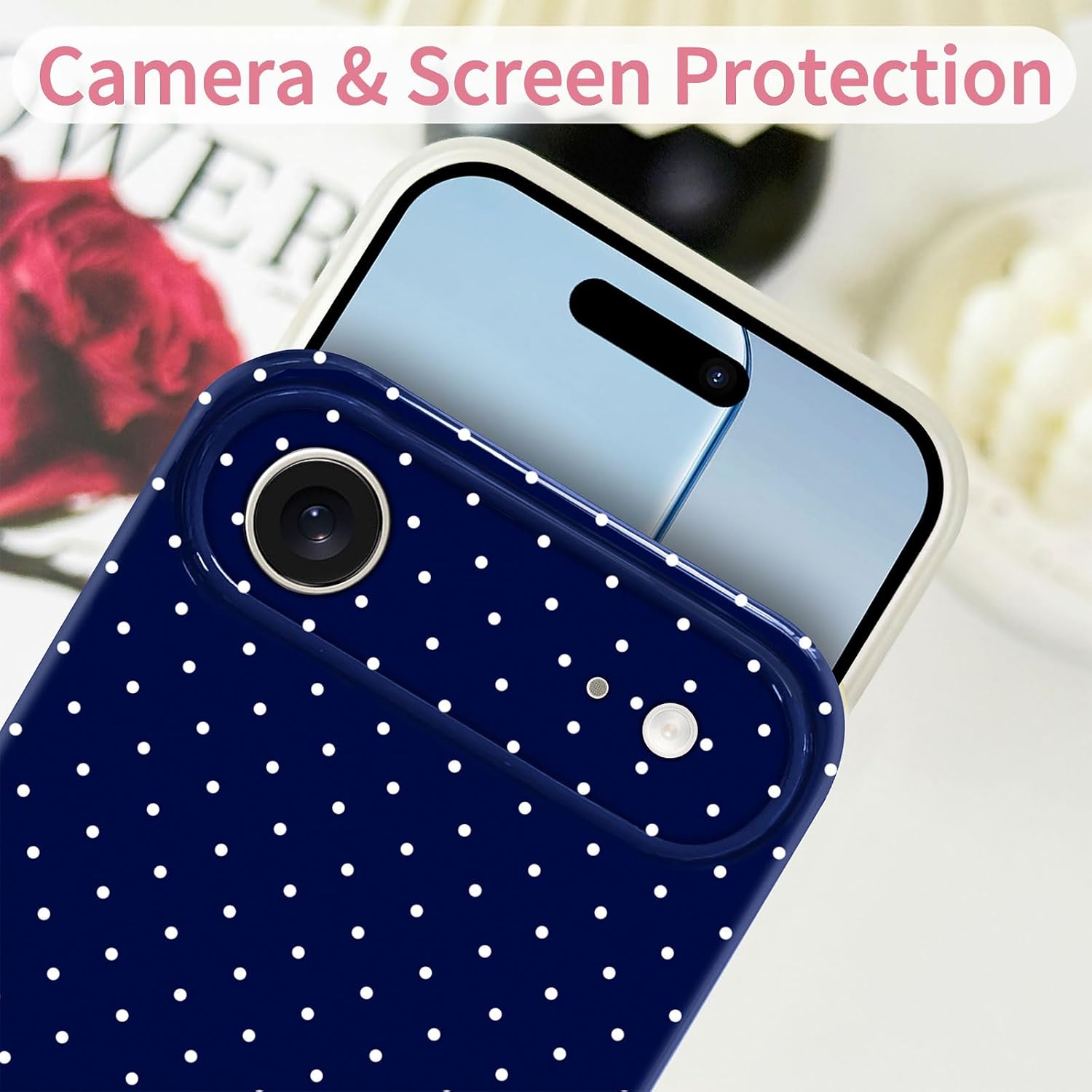 Hython for iPhone Air Case Cute Polka Dot Aesthetic Design Simple Cover 6.5", Thin Slim Anti-Scratch Soft TPU Bumper Shockproof Rubber Protective Phone Cases for Women Girls Girly Boys, Dark Blue thumbnail