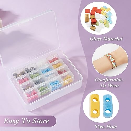 Miniatura 6 de Craftdady 560 cuentas rectangulares de vidrio con semillas de cristal, 8 colores, cuentas de Tila de brillo de 2 agujeros para fabricación de joyas