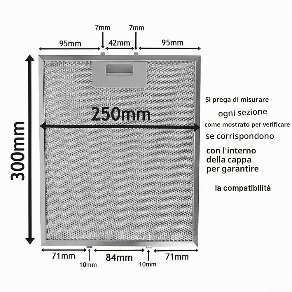 Set di 3 filtri a rete in alluminio per cappa da cucina, argento, 300 x 250 mm
