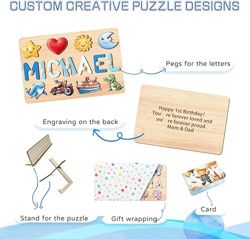 Vista 44 de Rompecabezas de nombres para niños, rompecabezas con nombre personalizado para niños pequeños, regalos de Pascua, rompecabezas de madera con nombre