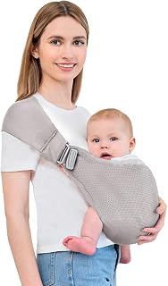 bebless Ergonomic Baby Sling Carrier for Newborns 0-36 Months - Lightweight, Hands-Free, Travel-Friendly Light Grey