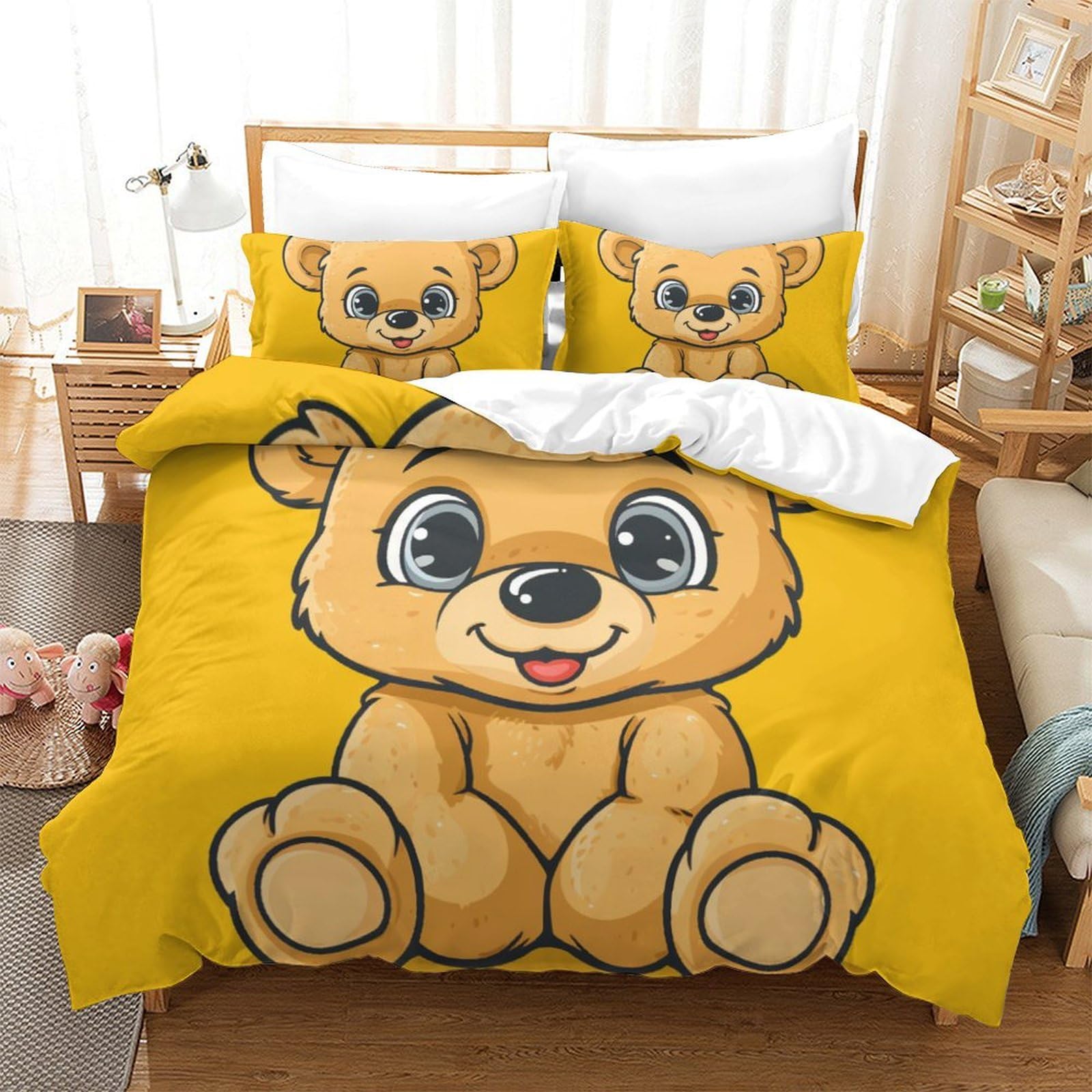 Housse de couette ours 3D parure de lit 3 pièces pour enfants et ados