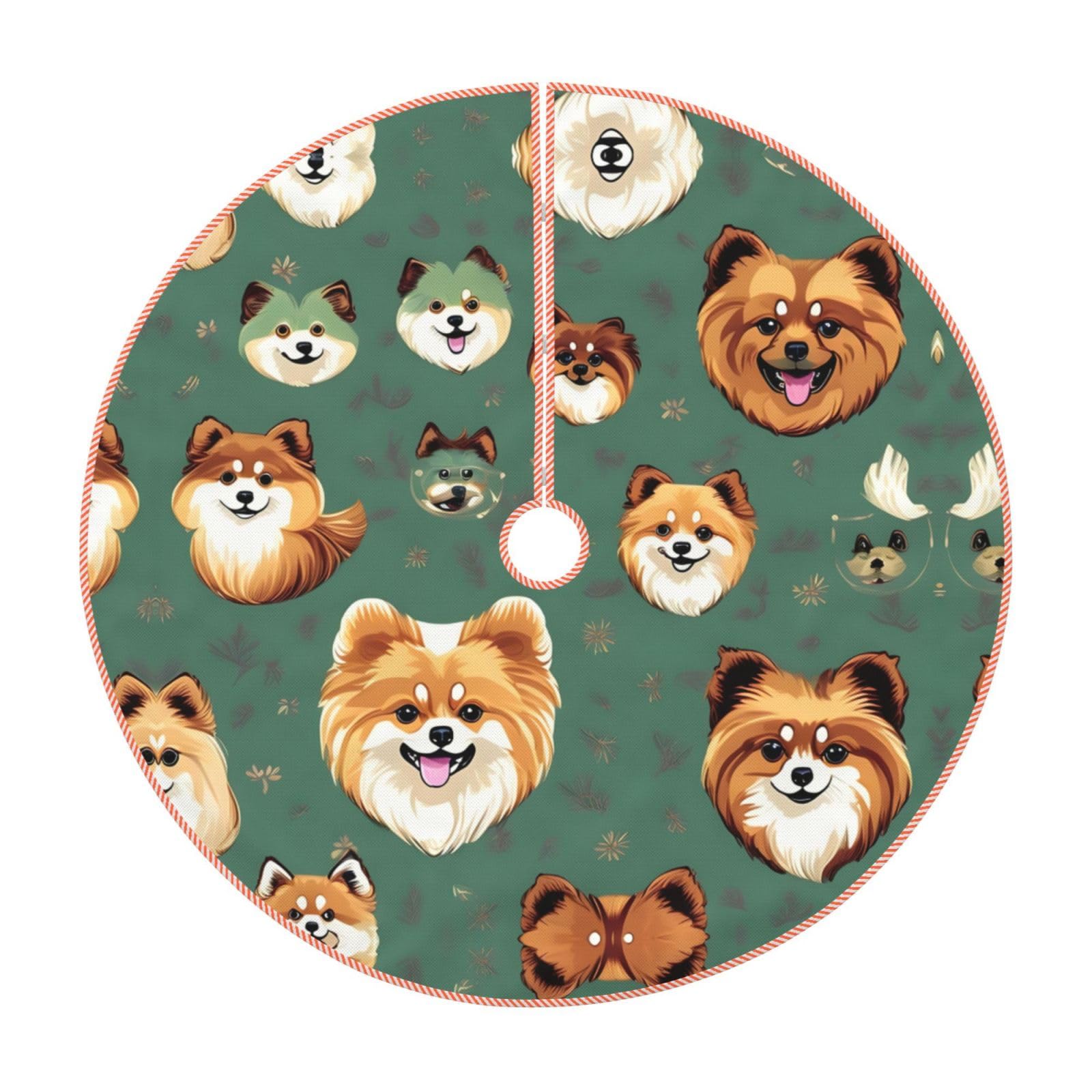 Jupe de sapin de Noël épaisse à motif Poméraniens, tapis de fête haut de gamme rustique