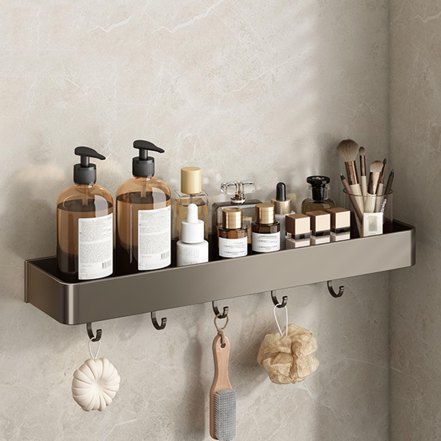 SRURLLUG Shower Caddy Adhesive Hangin Large Capacity Wall Mounted Shower Organizer No Drilling Bathroom Shower Shelves Rust-Proof Aluminum