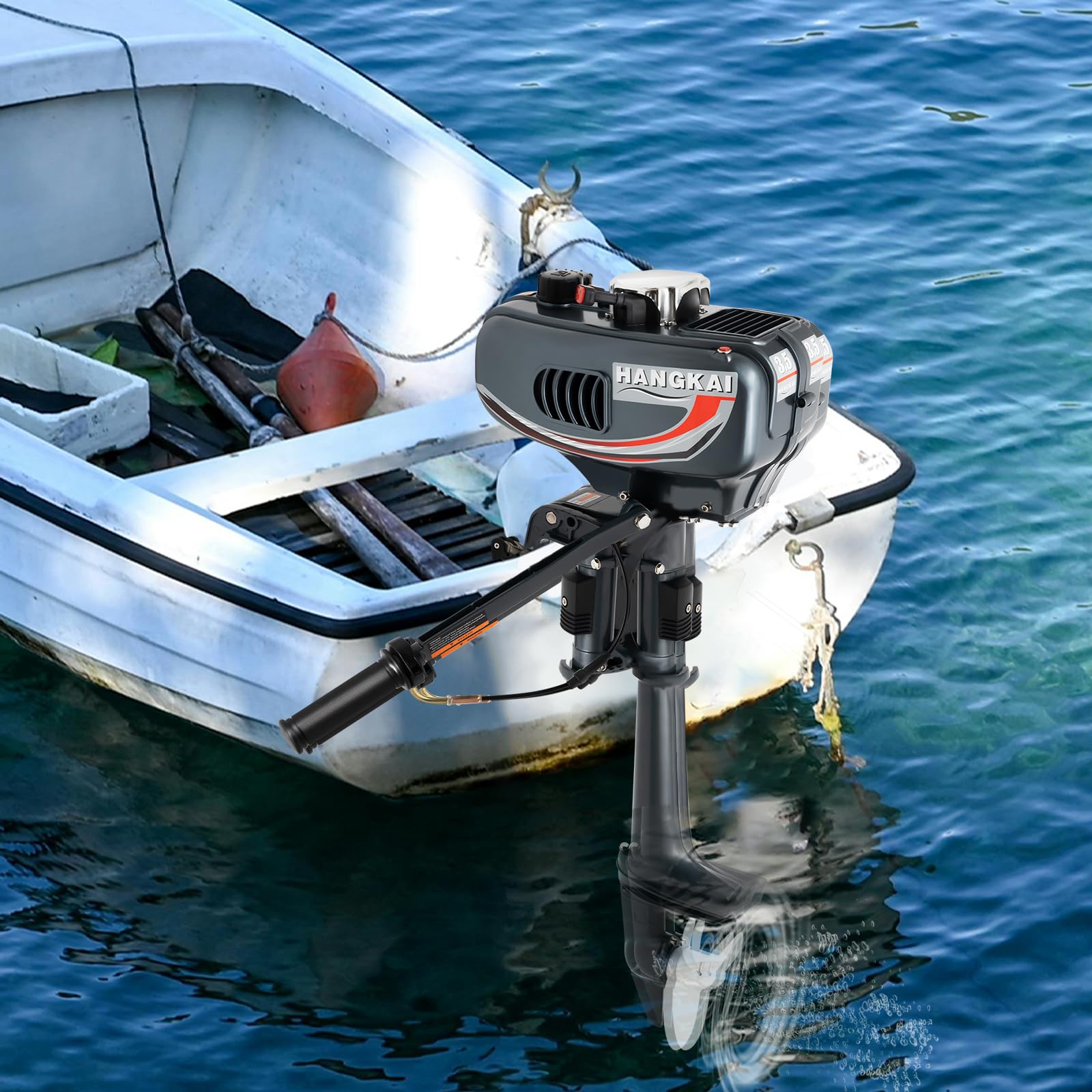 3.5PS Aussenborder Benzinmotor Bootsmotor 2 Takt Bootsmotor Wasserkühlung CDI Manueller Start Außenbordmotor für Fischerboote, Yachten oder Kajaks