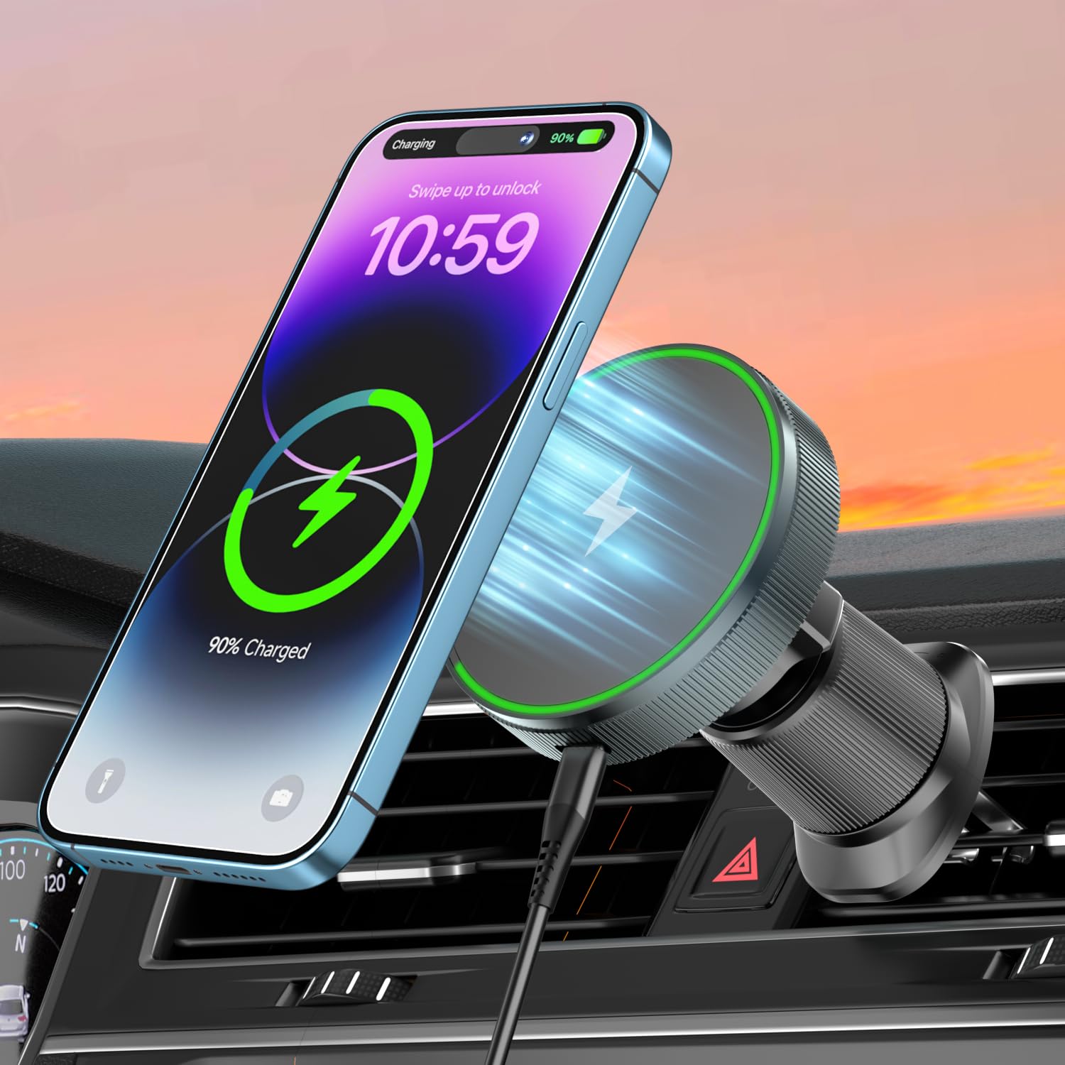 Soporte Coche MagSafe Carga Rápida 15W - Ventosa Potente Y Magnética, Giro 360° - Compatible IPhone 15/14/13/12 Series