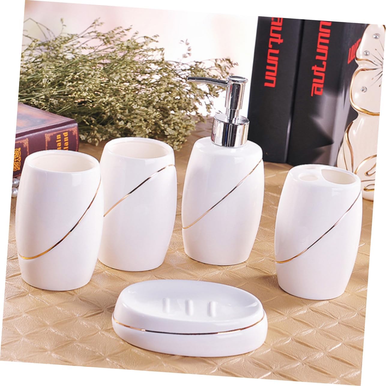 5pcs Hotel Home Toothbrush Cup Soap Dispenser Set Lotion Box Tumbler Soap Tray