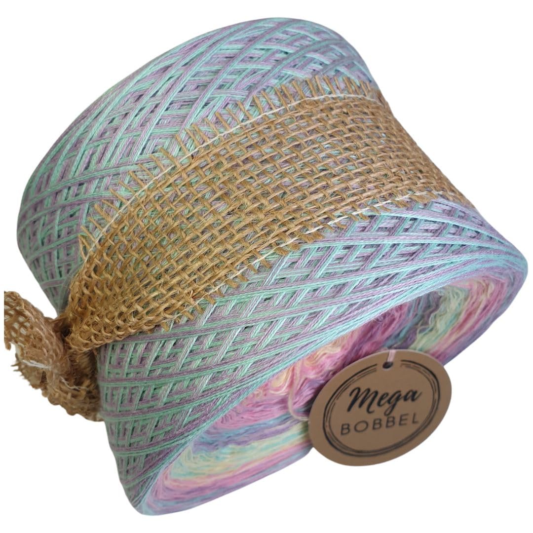 MegaBobbel*Strudel in Pastell*A503* (Außenfarbe: Pistazie+Erika) Farbverlaufsgarn - Lace Garn Bobbel Wolle zum Häkeln & Stricken - 50% Baumwolle/50% Polyacryl (4 fädig, 3750m)