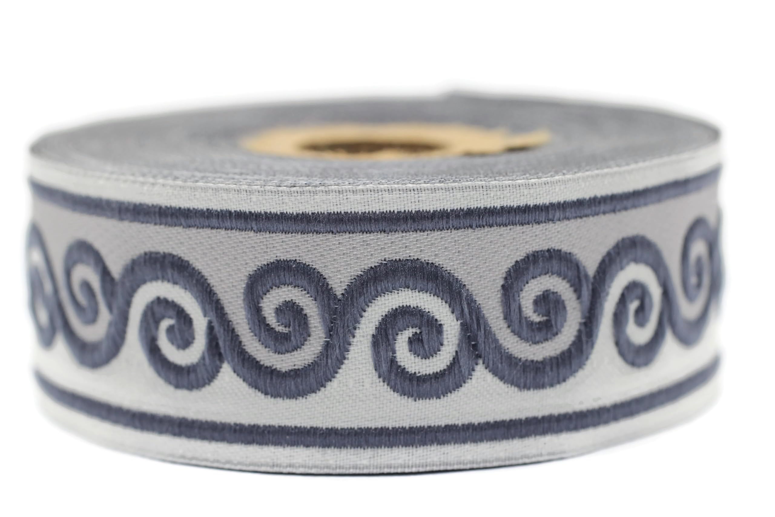 Ruban jacquard gris 35mm idéal pour customiser vos vêtements et décorer votre intérieur